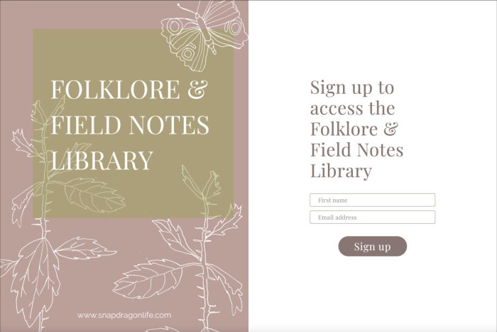 sign up form to folklore and field notes library