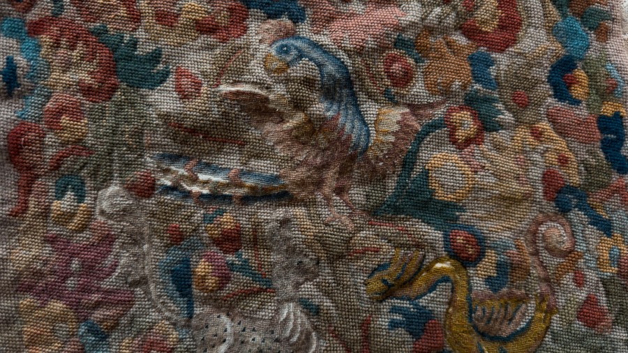 1700s needlepoint in plant dyed wools