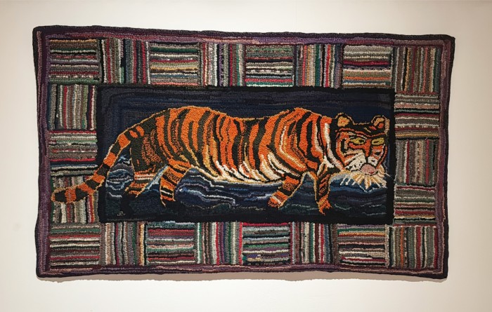 rag rug tiger worked by Janet Heap