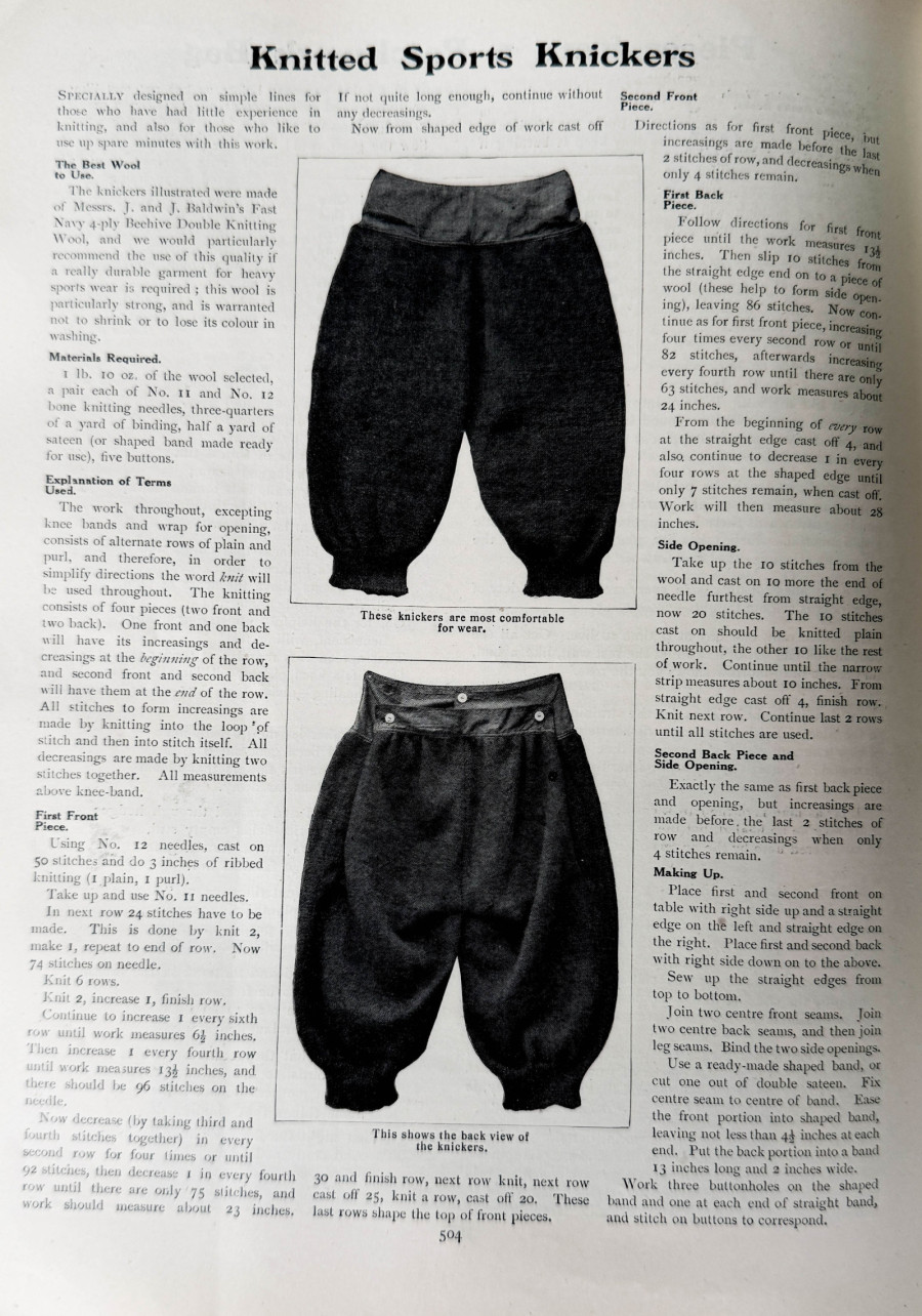 sports knickers pattern 1914