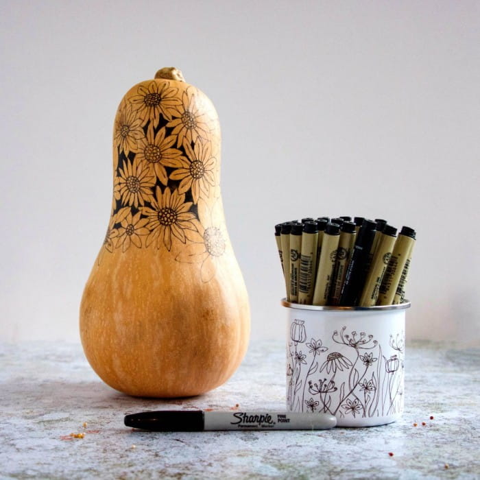 decorating quash with permanent pen