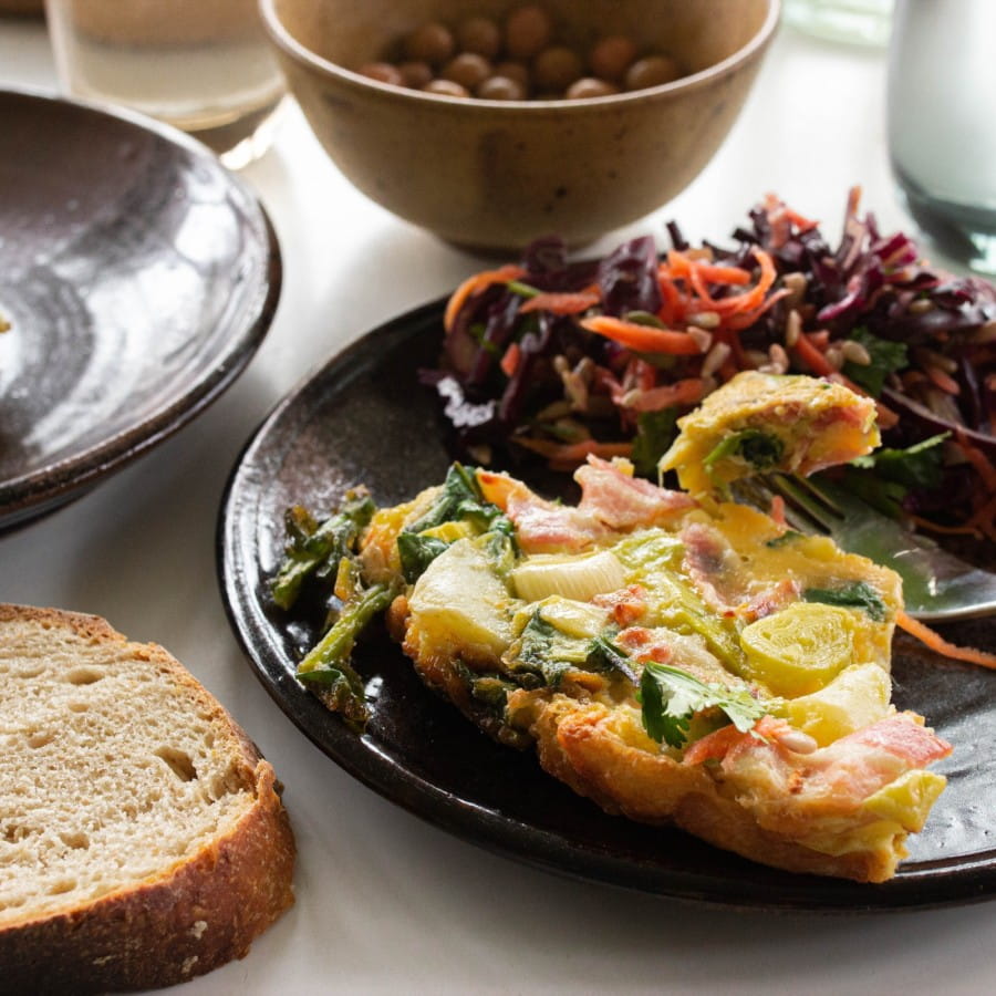 kale frittata with spring coleslaw